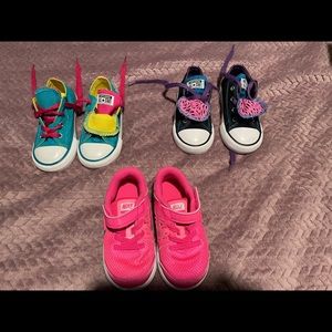 Set of 3 Girls Toddler Size 8 Nike and Converse